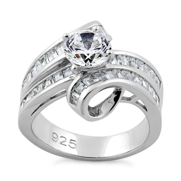 New Solid Sterling Silver Twisted Channel CZ Ring - Picture 2 of 4